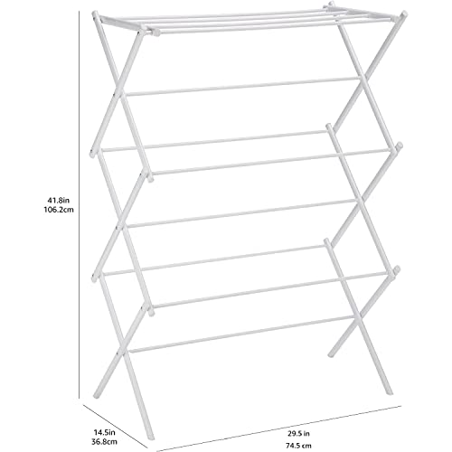 Amazon Basics Foldable Laundry Rack for Air Drying Clothing - 29.4 x 14.8 x 41.9 inches (LxWxH), White