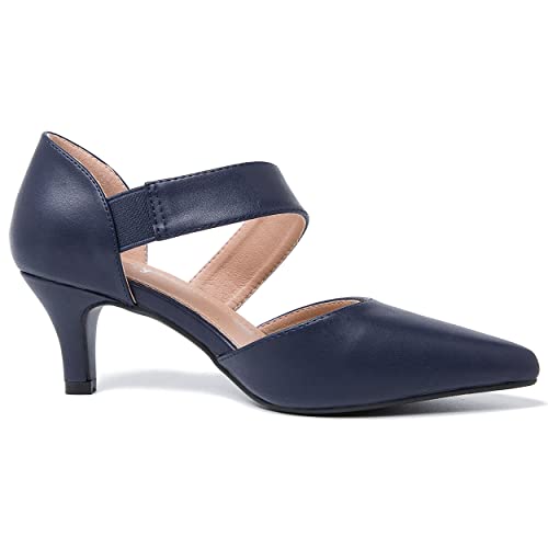 Women's Pointed Toe Kitten Heel Pumps, Elastic Strap Dress Shoes, Slip On Professional Office Wear