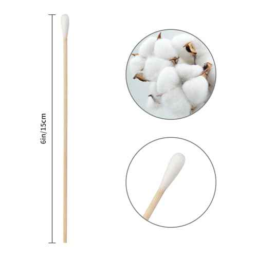 Vaincre 300PCS Long Cotton Swabs - 6" Cleaning Cotton Swab Buds with Wooden Sticks, Microblading Eyeshadow Tip Applicators, Microswabs Swabsticks for Dogs Makeup Nail Art Tattoo Permanent Supplies
