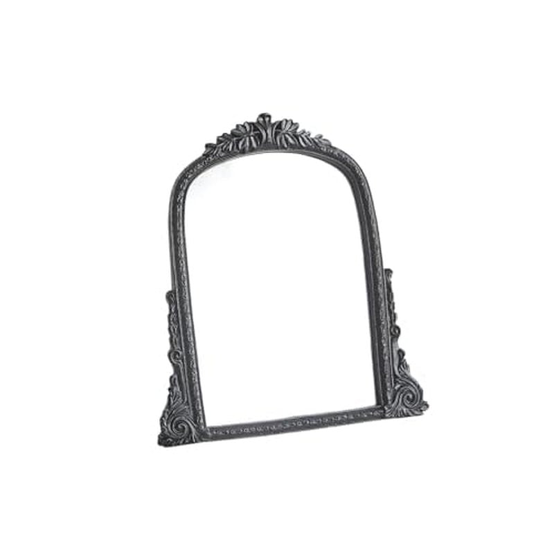Vintage Black Vanity Makeup Mirror, Antique Arch Table Mirror with Carved Resin Frame, Small Standing Mirror for Bedroom, Living Room, Tabletop (13.2" x 12.8")