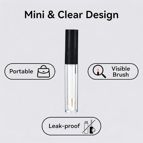 6PCS 2ML Empty Plastic Clear Eyeliner Packing Vial Bottle Jars Eyelash Extension Liquid Storage Holder Container Eyelashes Mascara Tube with Black Cap
