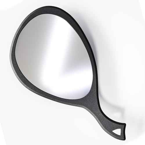 Large Handheld Mirror with Handle - 10.5" W x 19.5" L Extra Large Size to See The Entire Back of Your Head, Clear Without Distortion, Ergonomic Handle with Hanging Hole for Hanging, Oval, Black