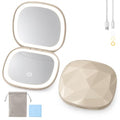 Poryled Dimmable LED Makeup Mirror with 10X/1X Magnification, Portable USB Rechargeable Travel Mirror, Khaki