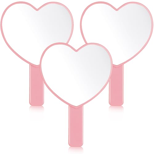Yalikop 3 Pack Heart Shaped Handheld Cosmetic Mirrors