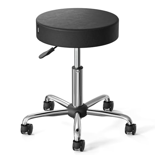 CLORIS Round Rolling Stool Hold up to 400 LBS Height Adjustable Swivel Chair Metal Feet with Wheels for Spa, Massage, Salon, Home, Office, Medical, Tatoo, Bar Black