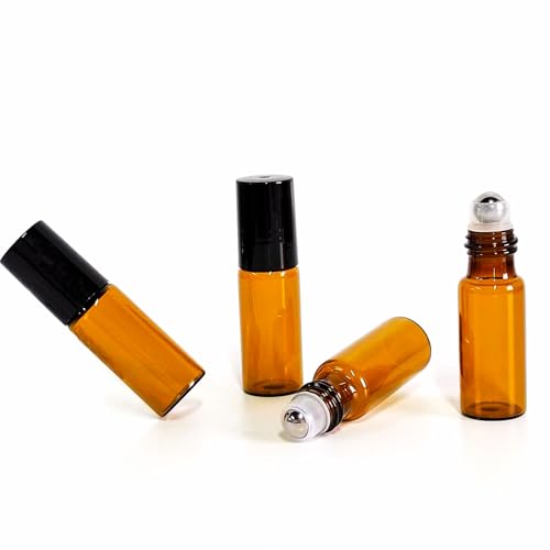 50 Pack 5ml Amber Glass Roller Bottles for Essential Oils