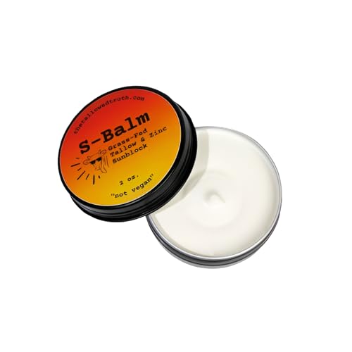 S-Balm ?Tallow and Zinc Sun Block ? Grass-Fed Beef Tallow Moisturizer with 17% Non-Nano Zinc Oxide ? Unscented Balm For Daily Outdoor Use ? 2 oz