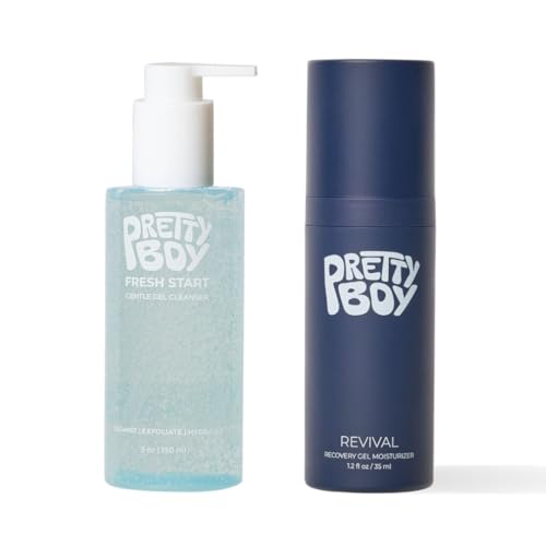 Prettyboy Face Revival Gel Moisturizer For Men & Fresh Start Gentle Face Cleanser Bundle, Hydrating Cream & Cleanser That Refreshes Dry Skin, Irritation, & Redness - 2 Count