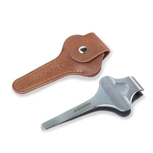 Butterfly Beard Tweezers, Hair Plucking, Fine Hair Removal Tweezers, Eyebrows Tool, Stainless Steel, 20mm Wide Tips, Anti-Slip Slot, Brown PU Case 1Pack