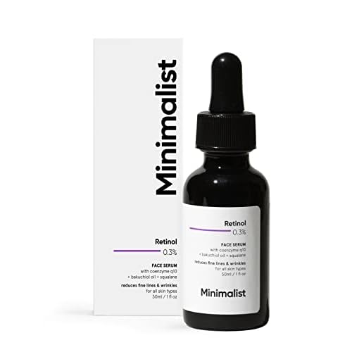 Minimalist 0.3% Retinol Serum with Bakuchiol Oil For Anti Aging | Night Face Serum With Squalane Base & Coenzyme Q10 To Reduce Fine Lines & Wrinkles | For Women & Men | 1 Fl Oz / 30 ml