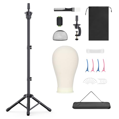 Adjustable Wig Stand with 22" Canvas Head - Tripod Display