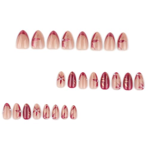 Rose Gold Cat Eye Press On Nails with 3D Floral Design - 24PCS