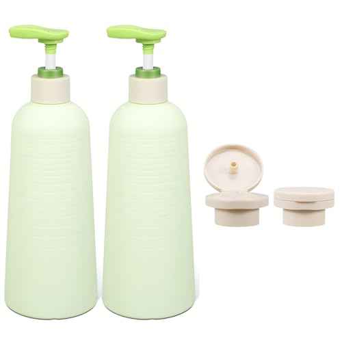 16.9oz Travel Shampoo Bottle with Flip Cap, Refillable Plastic Pump Bottles Dispenser for Soap, Shampoo, Lotions, Liquid Body Wash, Creams and Massage Oil (2Pack, 16.9oz/500ml)