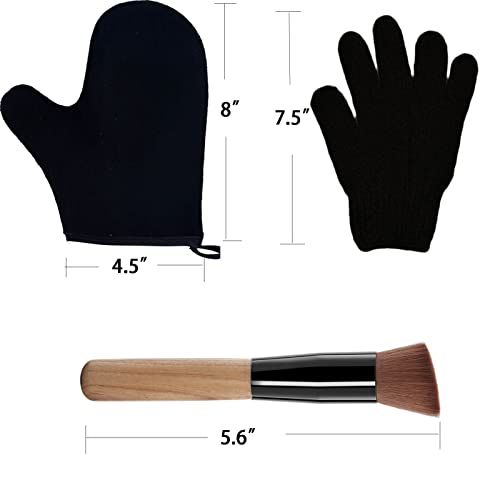 3 Piece Self Tanning Mitt Applicator kit, Self Tanning Glove Face Tanner Brush Exfoliating Glove Self Tanner Sunless Flawless Tan Applicator (black)