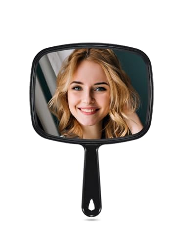 Large Hand Mirror 10.3" Black with Handle - Handheld