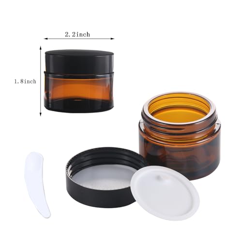 OverNews 2oz Amber Glass Travel Jars - 4 Pack with Lids & Spatula