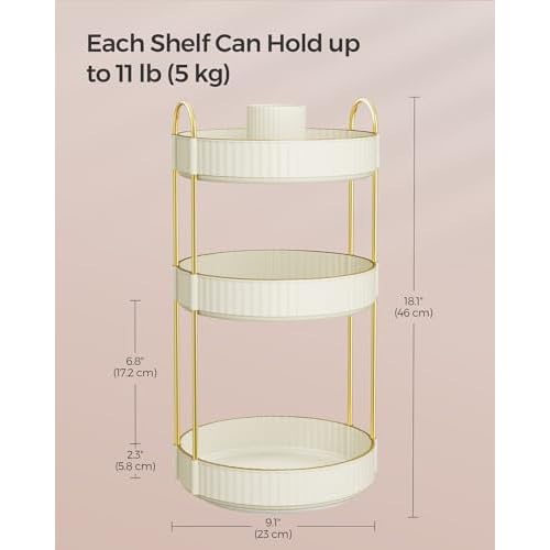 SONGMICS Makeup Organizer, 3-Tier Round Rotating Skincare Organizer Countertop, Customizable, Toiletries Vanity Organizer, Lazy Susan, Gift, Cloud White UJKA011W01