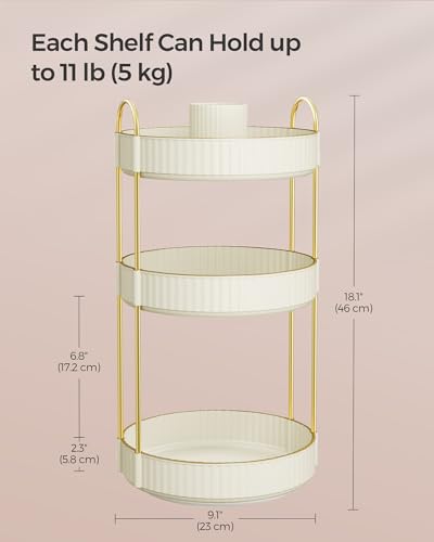 SONGMICS Makeup Organizer 3-Tier Rotating Lazy Susan White