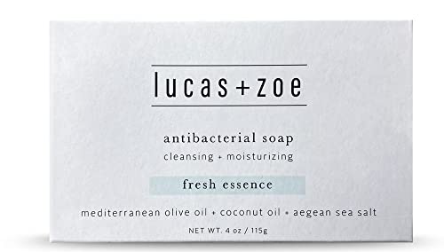 Lucas + Zoe Fresh Essence Antiseptic Bar Soap - 4 Ounce Moisturizing Body Soap Bar Made With Natural Ingredients Like Mediterranean Olive Oil, Coconut Oil, & Aegean Sea Salt - Made In Greece