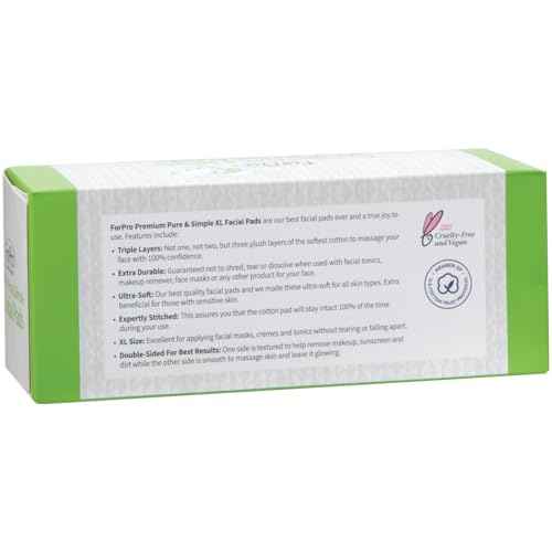 ForPro Premium Pure & Simple XL Facial Pads, Triple Layered Ultra Soft Disposable Makeup Remover Pads, 100% Vegan & Cruelty-Free, 60-Count