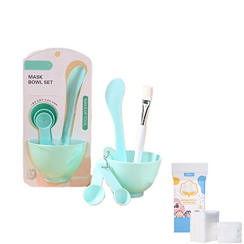 Face Mask Mixing Bowl Set +50pcs Cotton Pads, Plastic 6 in 1 DIY Facemask Mixing Tools Kit with Mask Bowl Stick Spatula Measuring Cup & Mask Brushes (Green)