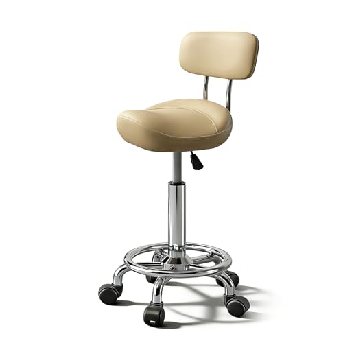 Saddle Stool with Back Support & Ring Pedal - Adjustable Height