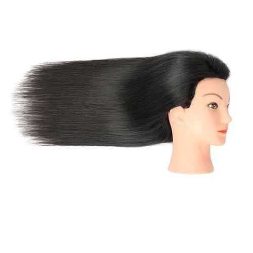 20-22" 100% Human Hair Mannequin Head Hair Practice Training Head Cosmotology Doll Head for Hairdressers with Clamp- Natural Black