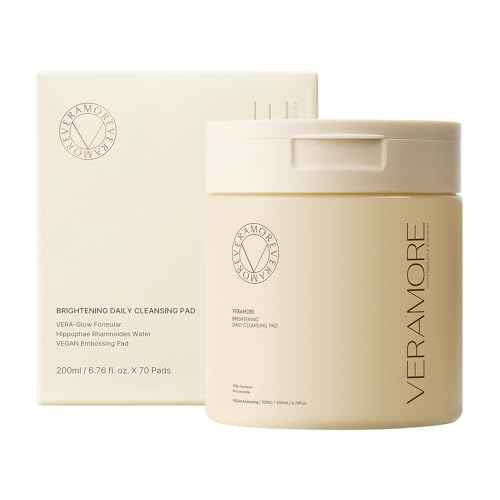 Veramore Rice & Vitamin Glow Cleansing Pads ? Dual-Sided Brightening & Hydrating Toner Pads with Mushroom Extract & Hyaluronic Acid, Niacinamide | Gentle Exfoliating K-Beauty, 70 Count (5.07 fl oz)