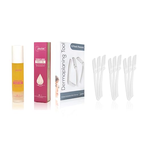 Dermaplaning Tool (9 Count) and Dermaplane Oil Bundle ? Easy to Use Face Razor with Smooth Glide Shave Oil for Gentle Exfoliation