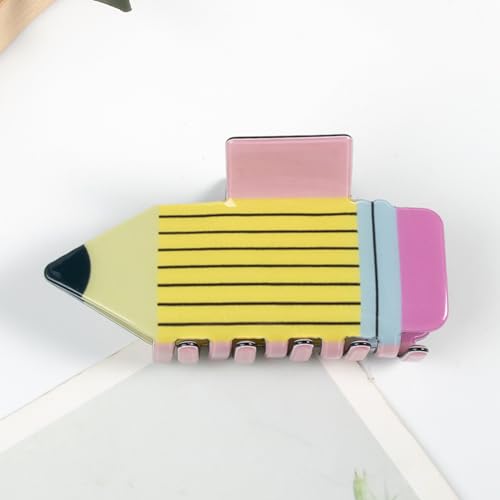 Back to School Hair Clips Yellow Pencil Hair Claw Clip Funny School Hold Hair Jaw Clips for Teachers Students Teachers Thick Hair Accessories for Girls Women (01-Yellow)