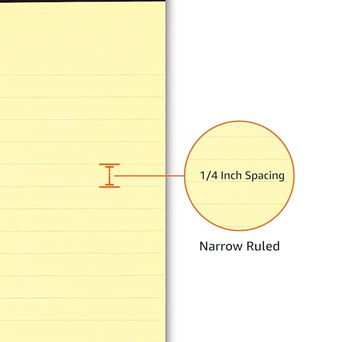 Amazon Basics Narrow Ruled Lined Writing Note Pad, 5 inch x 8 inch, Canary, 12 Count ( 12 Pack of 50 )