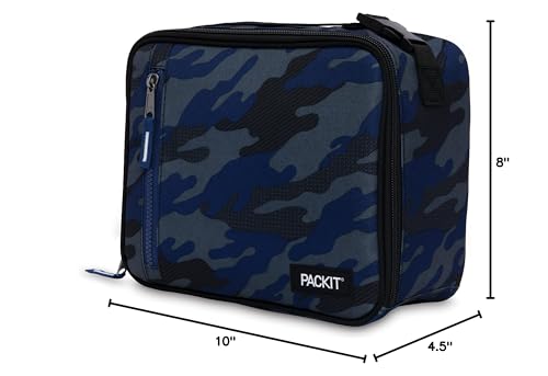 PackIt Freezable Classic Lunch Box, Sporty Camo Charcoal Navy, Built with EcoFreeze Technology, Collapsible, Reusable, Zip Closure With Zip Front Pocket and Buckle Handle, Desgined for Lunches