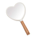 YEAKE Heart-Shaped Hand Held Mirror with Wooden Handle - Travel Vanity Mirror for Men & Women, 9 x 5.5 Inches, White & Heart