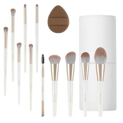 Makeup Brush Set Pearlescent Handles, 14Pcs Vegan Makeup Brushes Synthetic Bristles for Powder Foundation Concealer Blush Contour Eye Shadow Blending,Cruelty-Free,Comestic Brushes with Case