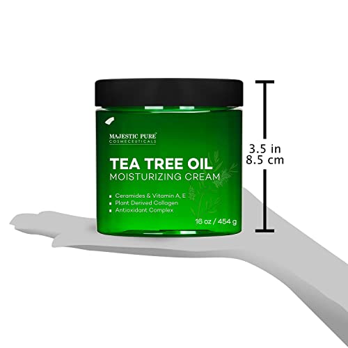 MAJESTIC PURE Tea Tree Oil Moisturizing Cream - Body, Foot & Face Moisturizer - With Ceramides, Vitamins A E & Vegan Collagen - For Dry Skin, Oily Skin, & Appearance Of Wrinkles - 16 oz