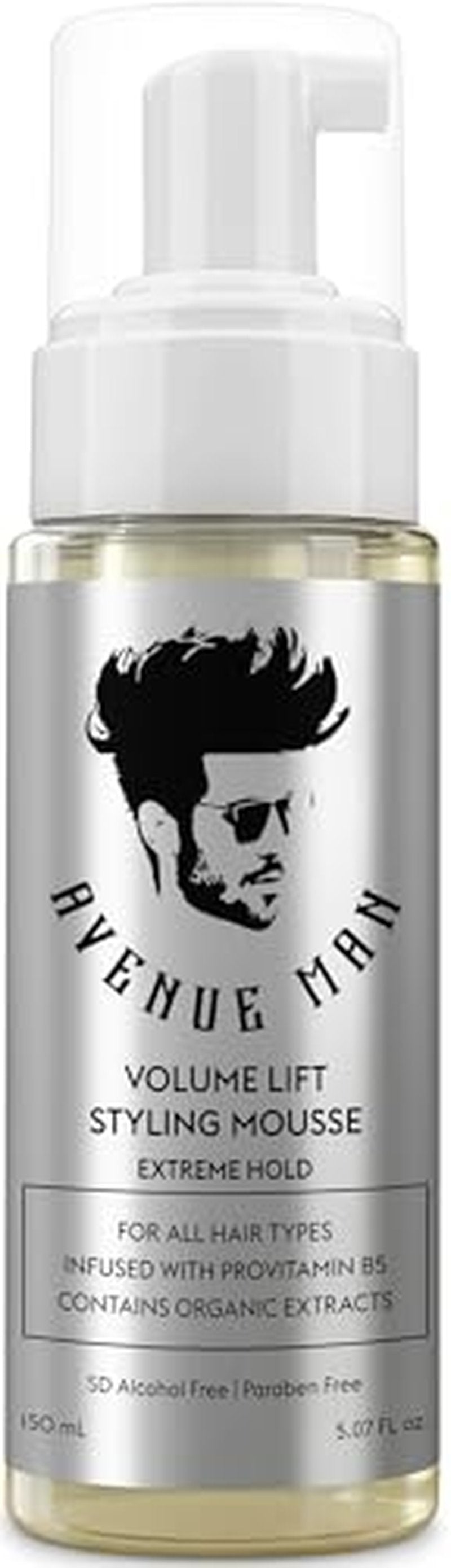 Avenue Man Volume Lift Styling Mousse - Extreme Hold Hair Foam with Argan Oil & Silk Protein - 5.07 oz