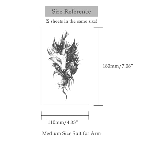Fox Wolf Temporary Tattoo Stickers - 2 Sheets, Waterproof, 5-7 Days