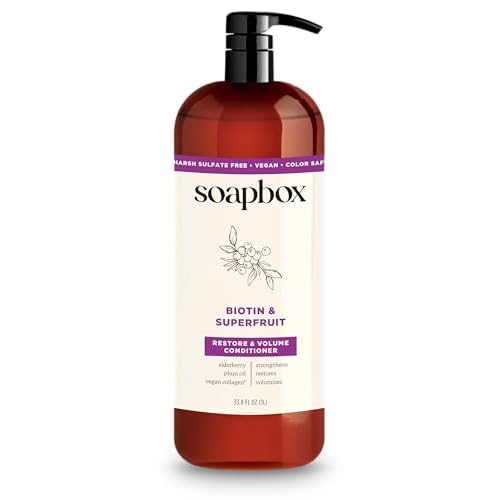 Soapbox Biotin & Collagen Super Fruit Conditioner for Thin, Fine, Thinning Hair | Volumizing & Softening Conditioner to Promote Hair Growth, Strength, Fullness, 1 Liter Pump Bottle