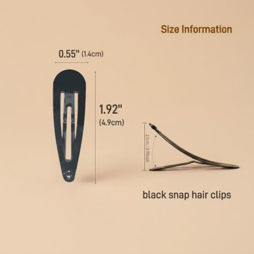 Black 2 Inch Hair Barrettes - 40 Pack Women & Girls Snap Hair Clips - Versatile & Strong Hold - Variation: Black