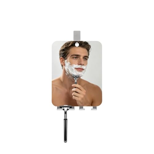 Fogless Shower Mirror with Razor Holders, No-Drill Wall Mount