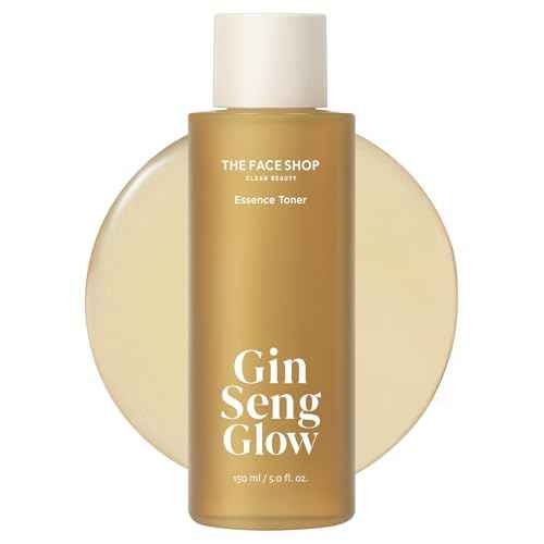 The Face Shop Ginseng Glow Essence Toner - Improves Skin Elasticity, Glowy Finish, for Dull & Dry Skin, with Korean Ginseng, Anti Aging, Korean Skincare, 150ml / 5.0 fl. oz.