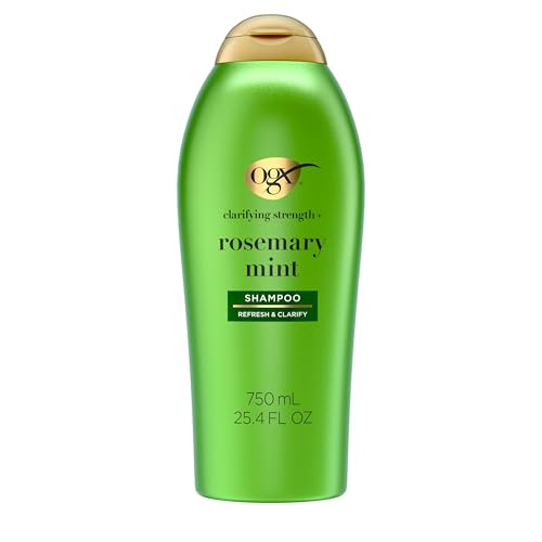 OGX Clarifying Strength + Rosemary Mint Shampoo, Clarifying Shampoo for Oily Hair Visibly Helps Remove Oil & Residue to Clear Away Buildup, Sulfate-Free Surfactants, 25.4 fl. Oz