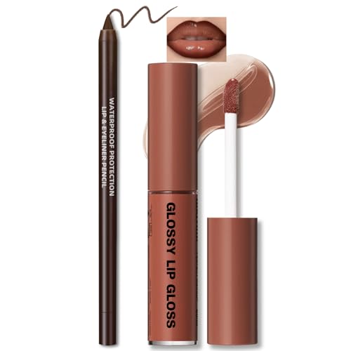 HOSAILY Lip Gloss & Liner Combo Set – Brown