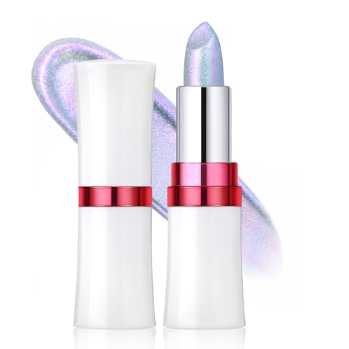 Noerrors Chameleon Silver Pink Glitter Lipstick, Holographic Color Shift Waterproof Long Wear Shimmer Metallic Lip Color, Duochrome Iridescent Sparkle Diamond Lip Gloss Mermaid Makeup for Festival#07