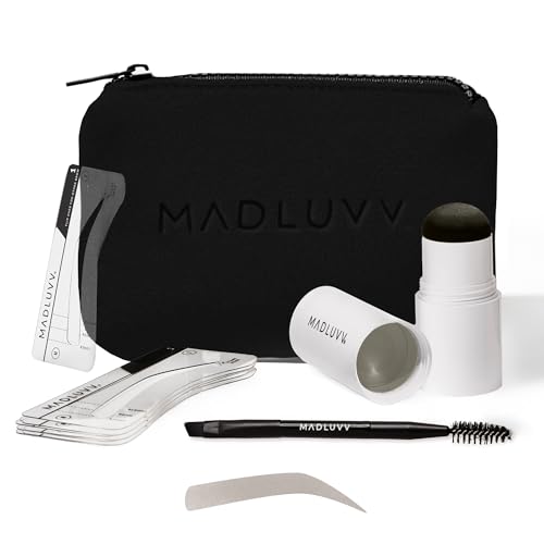 MadLuvv Brow Stamp Kit with 9 Stencils & Pomade for Perfect Natural Brows