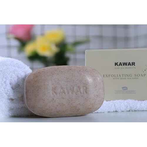 KAWAR Dead Sea Exfoliating Soap with Dead Sea Sand - Salicylic Acid, Magnesium Chloride, Shea Butter, Olive Oil & Tea Tree - Vegan Soap Bar for Men & Women, 4.2 oz