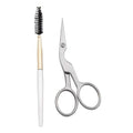 Silver Eyebrow Shaping Scissors and Brush Set - Stainless Steel Grooming Tool for Women and Men