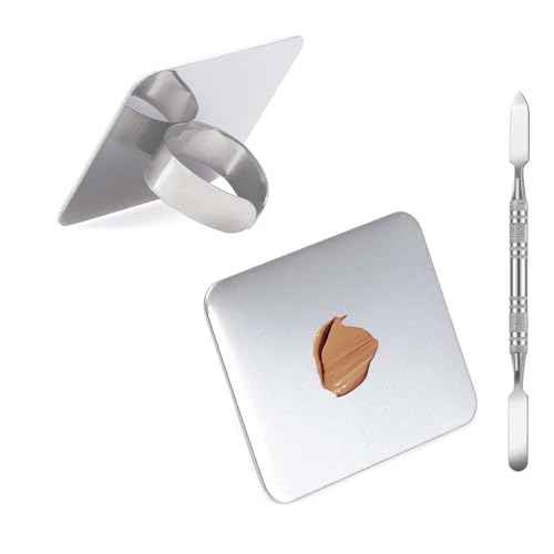 Makeup Mixing Palette, KissDate Makeup Spatula Palette with Foundation Spatula, Stainless Steel Makeup Palette Mixing Tray Nail Art Foundation