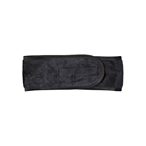 KISS COLORS & CARE Satin-Lined Spa Headband, Super Absorbent Soft Terry-Cloth, Premium Charmeuse Silky Satin, Hook & Loop Closure, Water Resistant, Black (Pack of 2)