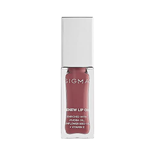 Sigma Beauty Renew Lip Oil – Tinted Lip Oil with Luxurious High-Shine Color & Long Lasting Hydration for Soft, Supple Lips, Non Sticky Lip Oil w/Nourishing Antioxidants (All Heart, Berry Mauve Sheen)